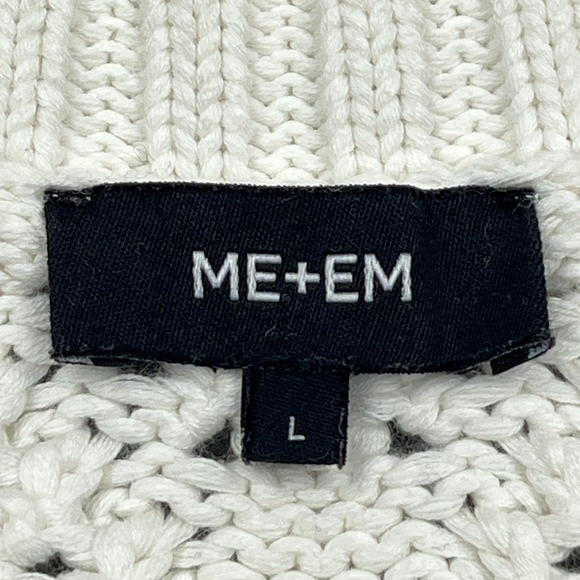ME+EM Top Women's Large White Cotton Open Stitch Pouf 1/2 Sleeve Sweater Tee - Picture 2 of 9